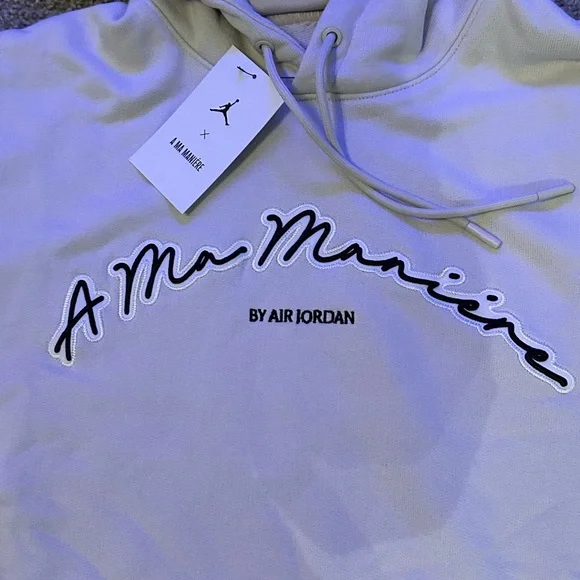 Jordan X A Ma Maniere Cream Hoodie with Black Logo - Picture 3 of 3